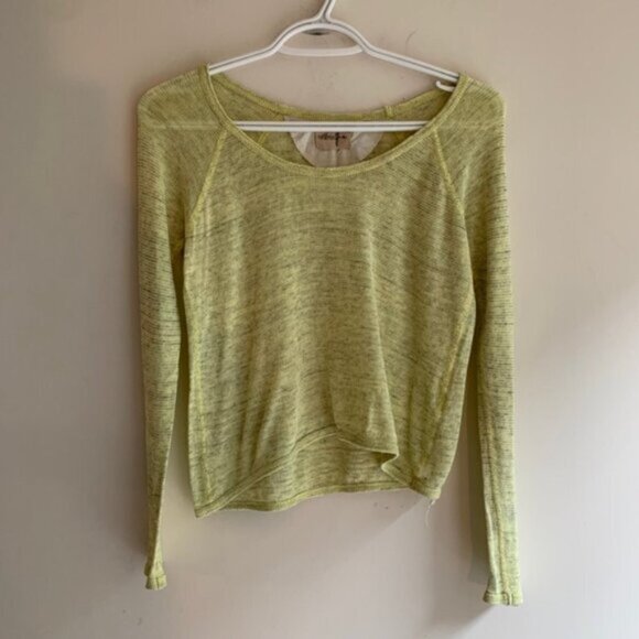 Y2k Aritzia Wilfred Free Knit Top Cropped 2000s Long sleeve Cotton Green Yellow - Picture 8 of 15